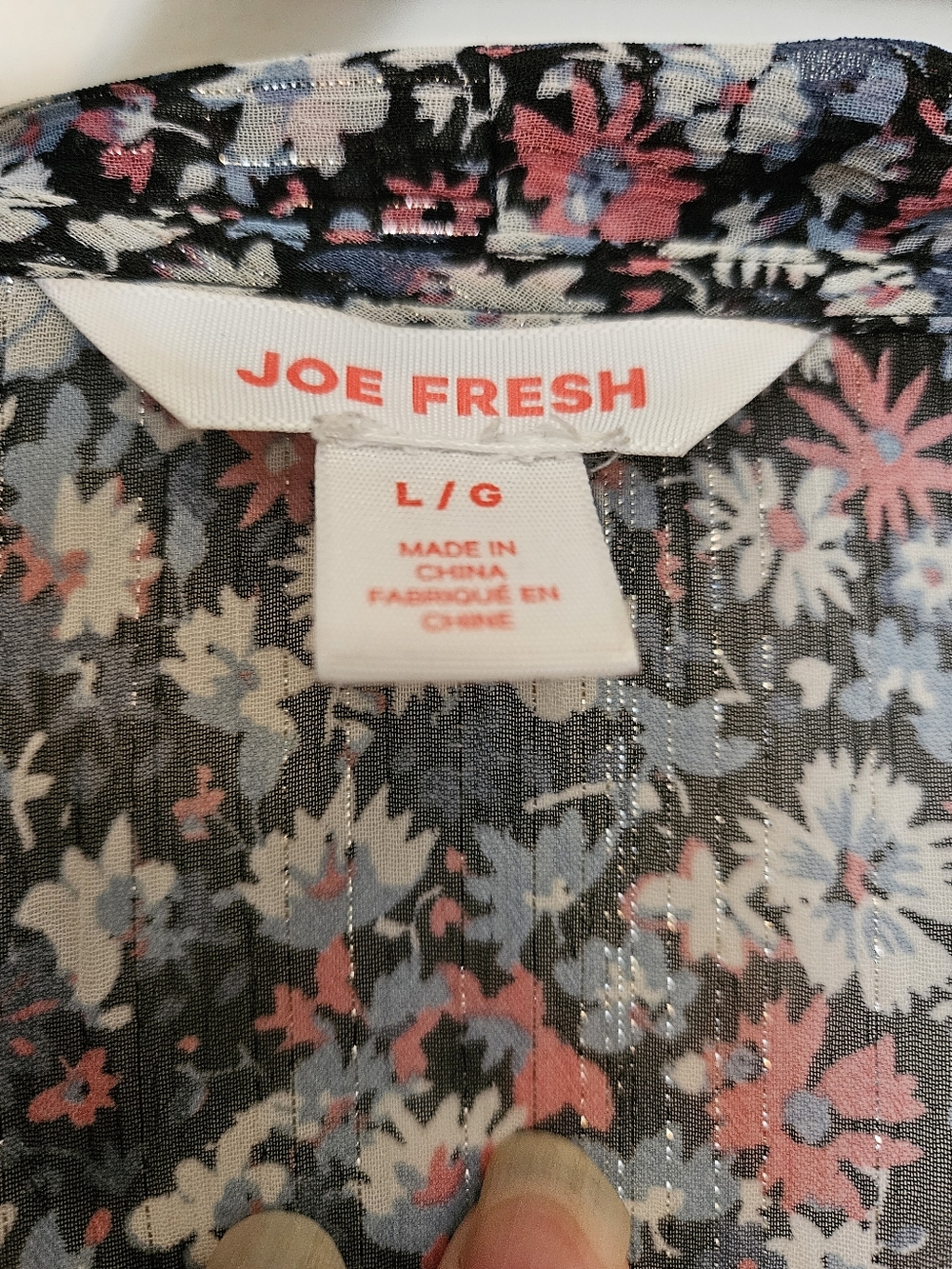 Joe Fresh Navy Floral Tie-Neck Blouse - Picture 2 of 3